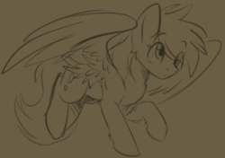 Size: 1030x726 | Tagged: safe, artist:fizzy-dog, derpy hooves, pegasus, pony, g4, female, mare, monochrome, sketch, solo