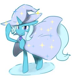 Size: 1627x1752 | Tagged: safe, artist:akainu_pony, trixie, pony, unicorn, g4, cape, clothes, female, hat, looking at you, mare, simple background, smirk, solo, white background