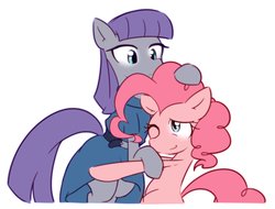 Size: 3053x2322 | Tagged: safe, artist:akainu_pony, maud pie, pinkie pie, g4, clothes, dress, high res, hug, looking at each other, one eye closed, simple background, sisters, white background