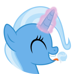 Size: 4782x4782 | Tagged: safe, artist:osipush, trixie, pony, unicorn, g4, absurd resolution, candy, eyes closed, female, food, happy, magic, mare, open mouth, simple background, smiling, solo, tongue out, transparent background, vector