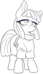 Size: 460x780 | Tagged: safe, artist:kaikoinu, maud pie, earth pony, pony, g4, blushing, female, lidded eyes, lineart, monochrome, simple background, solo, white background