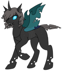 Size: 754x860 | Tagged: safe, artist:foxdr0id, oc, oc only, oc:kazza, changeling, changeling oc, cute, female, freckles, raised hoof, simple background, smiling, solo, transparent background