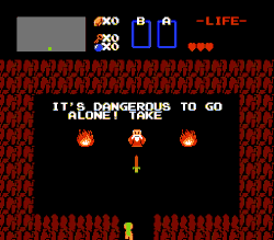 Size: 512x448 | Tagged: safe, artist:phat_guy, derpibooru exclusive, oc, unnamed oc, pony, animated, attack, cave, dialogue, english, fire, gif, it's dangerous to go alone, link, murder, nintendo entertainment system, old man (legend of zelda), parody, rom hack, stabbing, sword, the legend of zelda, throwing, weapon, wooden sword