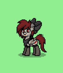 Size: 262x300 | Tagged: safe, oc, oc only, bat pony, pony, pony town, alternate hairstyle, bandana, bow, clothes, cute, hair bow, messy mane, solo, stockings, tongue out