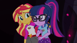 Size: 640x360 | Tagged: safe, screencap, sci-twi, sunset shimmer, twilight sparkle, equestria girls, g4, my little pony equestria girls: legend of everfree, animated, female, gif