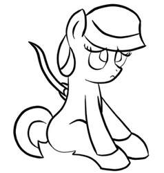 Size: 311x326 | Tagged: safe, artist:saria the frost mage, oc, oc only, oc:clover patch, earth pony, pony, a foal's adventure, blank flank, bow (weapon), child, female, filly, foal, frown, monochrome, sad, solo, weapon