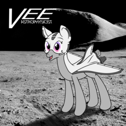 Size: 1200x1200 | Tagged: safe, artist:novafusion, derpibooru exclusive, oc, oc only, oc:doctor vee, original species, plane pony, pony, astronomy, irl, looking at you, moon, open mouth, photo, physics, plane, science, scientist, smiling, solo, space, space shuttle, vector