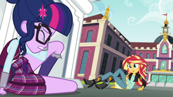 Size: 1280x720 | Tagged: safe, screencap, sci-twi, sunset shimmer, twilight sparkle, equestria girls, g4, my little pony equestria girls: friendship games