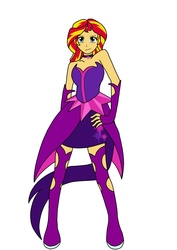 Size: 850x1200 | Tagged: safe, artist:linedraweer, sunset shimmer, equestria girls, g4, clothes, clothes swap, commission, costume, female, halloween, midnight sparkle, solo