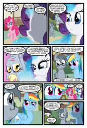 Size: 1024x1497 | Tagged: safe, artist:kazziepones, artist:ketirz, derpy hooves, pinkie pie, rainbow dash, rarity, oc, oc:lonely hooves, pegasus, pony, comic:lonely hooves, g4, comic, female, glasses, mare, speech bubble
