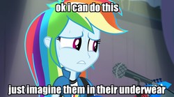 Size: 1280x714 | Tagged: safe, edit, edited screencap, screencap, rainbow dash, equestria girls, g4, my little pony equestria girls: rainbow rocks, female, guitar, image macro, meme, microphone, nervous, solo, spongebob squarepants, squilliam returns, sweat