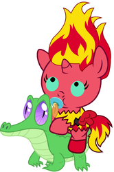 Size: 796x1197 | Tagged: safe, artist:red4567, gummy, sunset shimmer, pony, equestria girls, g4, baby, baby pony, babyset shimmer, cute, equestria girls ponified, pacifier, ponies riding gators, ponified, riding, shimmerbetes, sunset satan