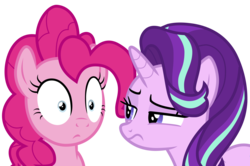 Size: 4516x3000 | Tagged: safe, artist:uponia, pinkie pie, starlight glimmer, earth pony, pony, unicorn, every little thing she does, g4, my little pony: friendship is magic, season 6, duo, fiducia compellia, frown, high res, hypnosis, hypnotized, lidded eyes, simple background, transparent background, unsure, vector, wide eyes