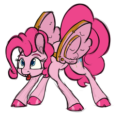 Size: 1500x1400 | Tagged: safe, artist:ramott, pinkie pie, pony, g4, cloven hooves, fake wings, female, solo, tongue out
