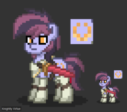 Size: 625x551 | Tagged: safe, oc, oc only, oc:knightly virtue, pony, pony town, armor, solo, sword, weapon