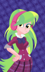 Size: 1024x1638 | Tagged: safe, artist:theroyalprincesses, lemon zest, equestria girls, g4, my little pony equestria girls: friendship games, beautiful hair, clothes, crystal prep academy, crystal prep academy uniform, crystal prep shadowbolts, female, headphones, long hair, looking at you, pleated skirt, school uniform, skirt, solo