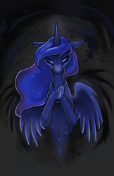 Size: 752x1159 | Tagged: safe, artist:lionylioness, princess luna, g4, eyes closed, female, floppy ears, solo, spread wings