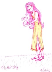 Size: 619x864 | Tagged: safe, artist:brensey, fluttershy, human, rabbit, g4, holding, humanized, pen sketch, profile, smiling