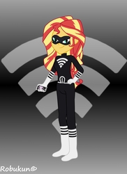 Size: 2550x3507 | Tagged: safe, artist:robukun, sunset shimmer, equestria girls, g4, clothes, crossover, female, high res, lady wifi, miraculous ladybug, solo