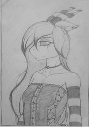 Size: 1280x1818 | Tagged: safe, artist:sherman222, oc, oc only, oc:hidoi, demon, anthro, breasts, bust, female, goth, gothic, horns, monochrome, pencil drawing, small breasts, solo, traditional art