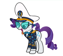 Size: 2300x2050 | Tagged: safe, artist:alexbroanimator, rarity, pony, unicorn, g4, ppov, ahegao, bedroom eyes, captain hat, captain rarity, clothes, drool, female, glasses, high res, lidded eyes, mare, open mouth, outfit, ponytail, sexy, simple background, solo, tongue out, transparent background, vector