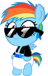 Size: 1459x2280 | Tagged: safe, artist:megarainbowdash2000, rainbow dash, pony, g4, baby, baby pony, baby rainbow dash, biker dash, biker jacket, clothes, cute, dashabetes, diaper, female, filly, filly rainbow dash, foal, jacket, leather jacket, simple background, solo, sunglasses, transparent background, younger