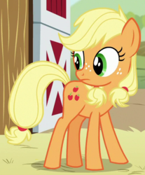 Size: 410x494 | Tagged: safe, screencap, applejack, earth pony, pony, g4, where the apple lies, female, mare, outfit catalog, solo, teenage applejack, younger