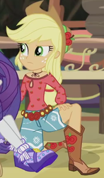 Size: 249x424 | Tagged: safe, screencap, applejack, rarity, equestria girls, g4, my little pony equestria girls: legend of everfree, camp fashion show outfit, outfit catalog