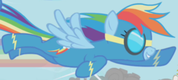Size: 690x312 | Tagged: safe, screencap, rainbow dash, pony, g4, the ticket master, clothes, female, flying, mare, outfit catalog, solo, wonderbolts uniform