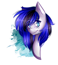 Size: 450x500 | Tagged: safe, artist:atomickitties, oc, oc only, oc:black ice, bust, colored pupils, looking at you, portrait, simple background, smiling, solo, transparent background