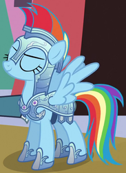 Size: 390x534 | Tagged: safe, screencap, rainbow dash, pony, g4, the crystal empire, armor, cropped, crystal guard armor, fantasy class, female, jousting, jousting outfit, knight, mare, outfit catalog, solo, warrior