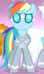 Size: 360x610 | Tagged: safe, screencap, fleetfoot, rainbow dash, spitfire, pony, g4, rainbow falls, clothes, cropped, outfit catalog, racing suit, solo focus, wonderbolts uniform