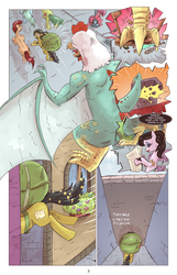 Size: 1253x1950 | Tagged: safe, artist:saturdaymorningproj, oc, oc only, cockatrice, earth pony, pegasus, pony, comic:a princess' worth, alley, comic, newspaper, silent hill