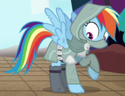 Size: 540x415 | Tagged: safe, screencap, rainbow dash, pony, dungeons and discords, g4, dungeons and dragons, fantasy class, female, mare, ogres and oubliettes, outfit catalog, rainbow rogue, rogue, solo, thief