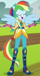 Size: 445x853 | Tagged: safe, screencap, rainbow dash, equestria girls, g4, my little pony equestria girls: friendship games, female, motocross outfit, outfit catalog, ponied up, solo, sporty style