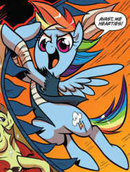 Size: 903x1194 | Tagged: safe, idw, official comic, rainbow dash, friendship is magic #13, g4, my little pony: friendship is magic (idw), spoiler:comic, clothes, female, mare, open mouth, outfit catalog, pirate, pirate dash