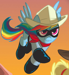 Size: 354x383 | Tagged: safe, idw, rainbow dash, g4, spoiler:comic, clothes, costume, lone ranger, offscreen character, outfit catalog, solo focus