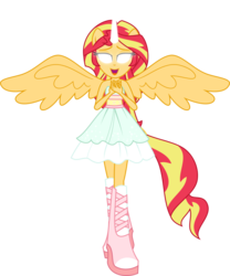 Size: 5000x6005 | Tagged: safe, artist:orin331, sunset shimmer, equestria girls, g4, absurd resolution, alicornified, clothes, clothes swap, dress, fall formal outfits, female, glowing eyes, looking at you, open mouth, ponied up, race swap, shimmercorn, sleeveless, solo, strapless, wings