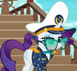 Size: 750x700 | Tagged: safe, screencap, rarity, pony, unicorn, g4, ppov, captain rarity, cropped, female, hat, mare, outfit catalog, solo, sunglasses