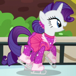 Size: 444x444 | Tagged: safe, screencap, rarity, pony, g4, the gift of the maud pie, female, ice skates, ice skating, mare, outfit catalog, solo