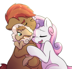 Size: 3000x2869 | Tagged: safe, artist:marukouhai, button mash, sweetie belle, oc, oc:joystick, pony, g4, foal, high res, male, offspring, older, older sweetie belle, parent:button mash, parent:sweetie belle, parents:sweetiemash, ship:sweetiemash, shipping, simple background, straight, trio, white background