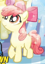 Size: 180x253 | Tagged: safe, idw, apple bloom, crystal pony, pony, g4, spoiler:comic, bow, female, filly, foal, outfit catalog