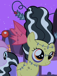 Size: 414x549 | Tagged: safe, screencap, apple bloom, monster pony, pony, g4, luna eclipsed, bride of frankenstein, clothes, costume, female, frankenstein's monster, nightmare night, outfit catalog, solo, stitched body, stitches
