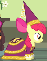 Size: 428x551 | Tagged: safe, screencap, apple bloom, scootaloo, earth pony, pony, for whom the sweetie belle toils, g4, adorabloom, clothes, cute, dress, hennin, outfit catalog, princess apple bloom
