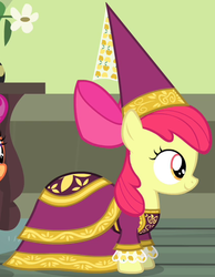 Size: 428x551 | Tagged: safe, screencap, apple bloom, scootaloo, earth pony, pony, for whom the sweetie belle toils, g4, adorabloom, clothes, cute, dress, female, filly, foal, hennin, outfit catalog, princess apple bloom