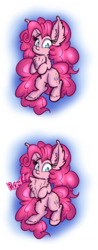 Size: 1000x2540 | Tagged: safe, artist:heir-of-rick, pinkie pie, earth pony, pony, g4, :t, bipedal, chest fluff, cute, diapinkes, fluffy, impossibly large chest fluff, impossibly large ears, looking at you, pomf, scrunchy face, smiling, unshorn fetlocks