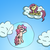 Size: 2500x2500 | Tagged: safe, artist:sketchydesign78, fluttershy, pinkie pie, earth pony, pegasus, pony, g4, bubble, cloud, duo, female, floating, happy, high res, in bubble, mare, on a cloud, open mouth, open smile, pinkie being pinkie, sky, smiling, waving