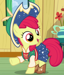 Size: 800x944 | Tagged: safe, screencap, apple bloom, earth pony, pony, g4, on your marks, clothes, cropped, dress, female, mountain climbing, open mouth, outfit catalog, solo, square dance