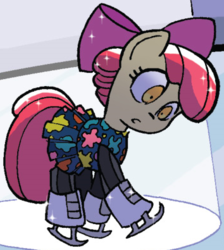 Size: 354x395 | Tagged: safe, idw, apple bloom, friends forever, g4, spoiler:comic, spoiler:comicff2, female, figure skating, ice skates, outfit catalog, solo