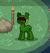 Size: 164x174 | Tagged: safe, oc, oc only, frog, pony, pony town, grass, halloween, night, pixel art, rock, solo, torch
